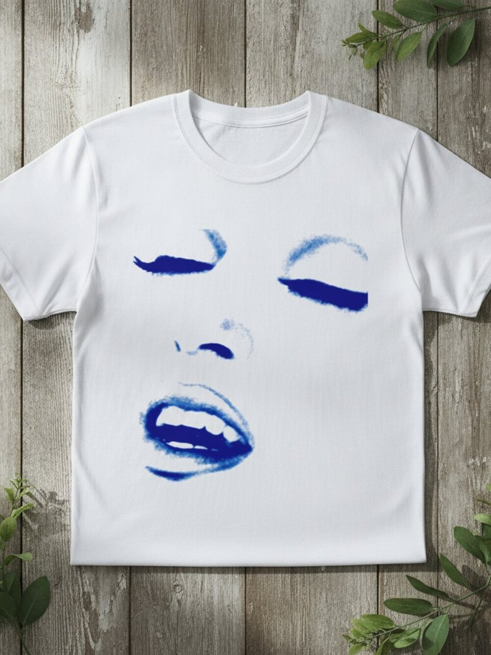 Erotica Blue Face Art Print Abstract Graphic White Unisex T-Shirt
